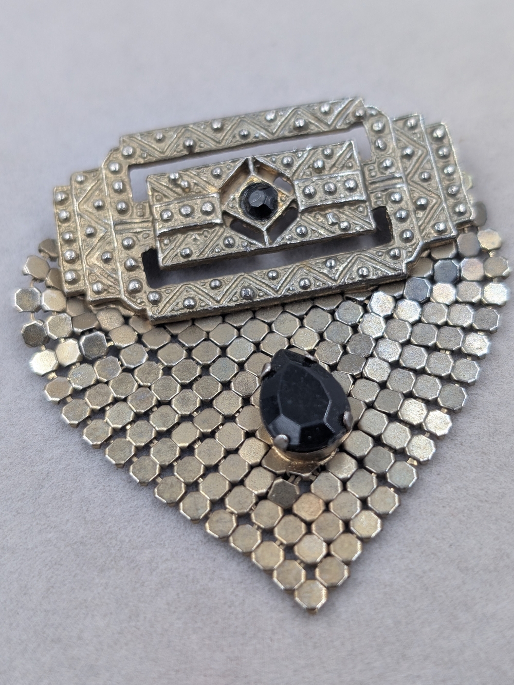 Vintage Art Deco Style Ombré Mesh Brooch Black Stone Geometric | M235